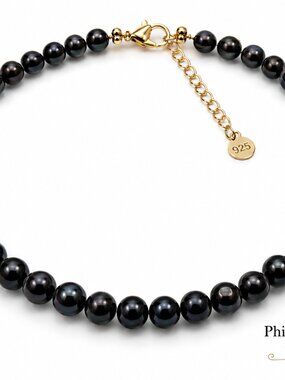 Pearl-24--Black Freshwater Pearl Necklace AA Grade 8–9mm 16.5 Inch New